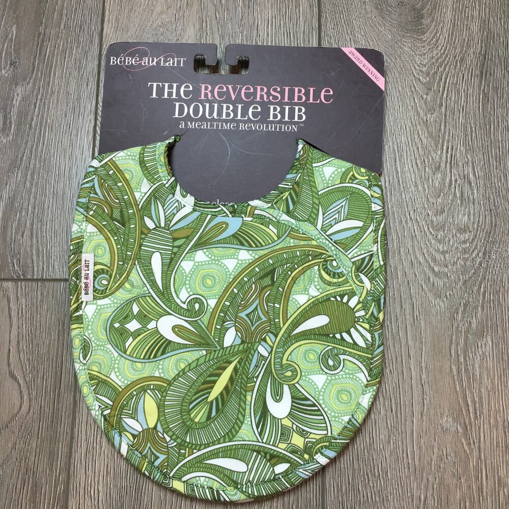 New Bebe Au Lait The Reversible Double Bib Magnetic Paisley Green